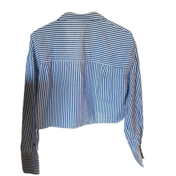 Zara striped,long sleeve cropped cotton top,blouse,shirt,three button closure EC - Picture 2 of 12